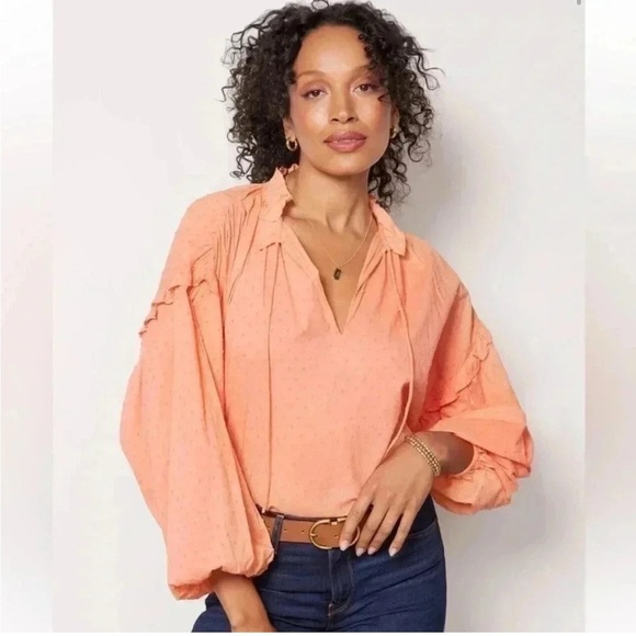 Cleobella Phoenix Blouse Coral Long Sleeve Cotton US Sz Large - Picture 1 of 7